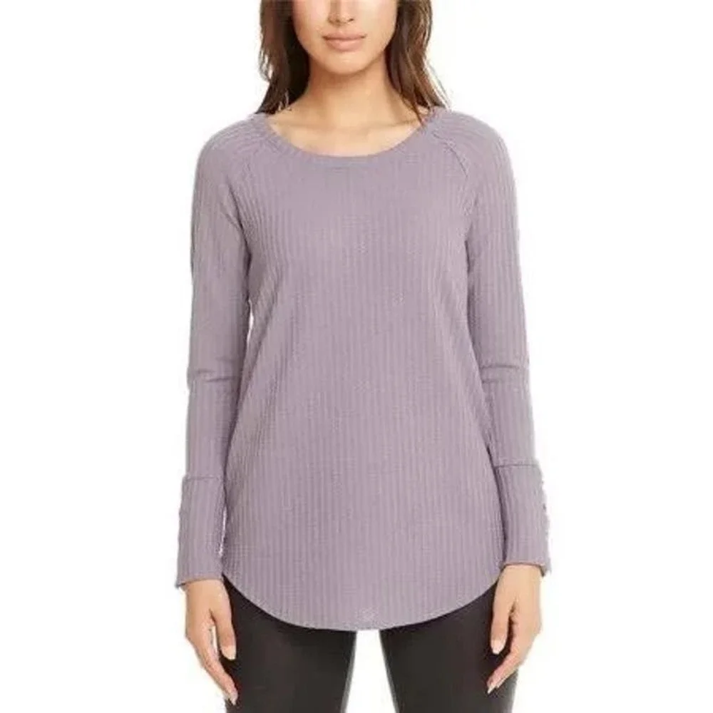 Chaser Waffle Knit Long Sleeve Thermal Top Mystic Purple Small Casual Cozy